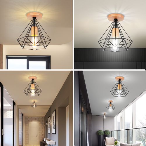 2x Plafonnier Vintage Industriel E27 Suspension Eclairage De Plafond Cage Noir