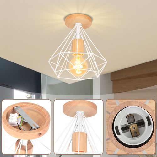 2x Plafonnier Vintage Industriel E27 Suspension Eclairage De Plafond Cage Blanc