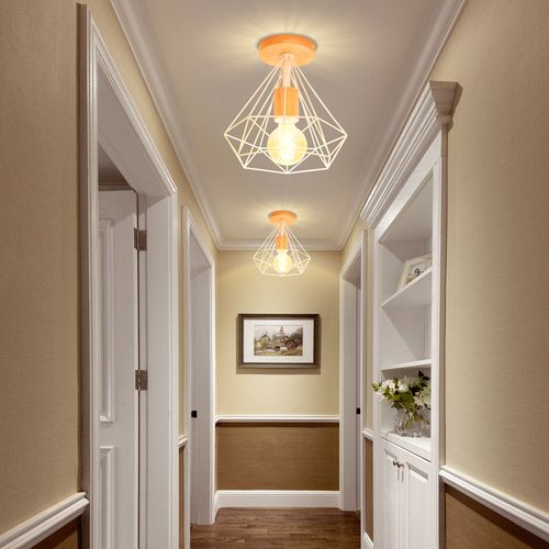 2x Plafonnier Vintage Industriel E27 Suspension Eclairage De Plafond Cage Blanc