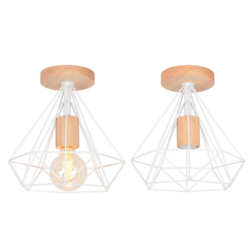 2x Plafonnier Vintage Industriel E27 Suspension Eclairage De Plafond Cage Blanc