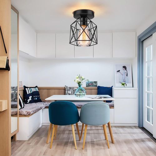 2x Plafonnier Vintage Industrielle Cage Lampe De Plafond Métal Noir