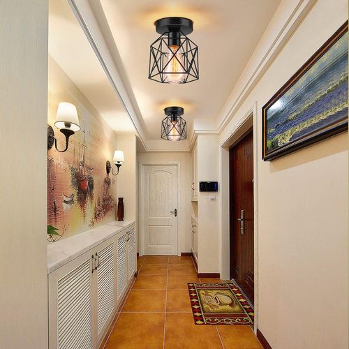 2x Plafonnier Vintage Industrielle Cage Lampe De Plafond Métal Noir