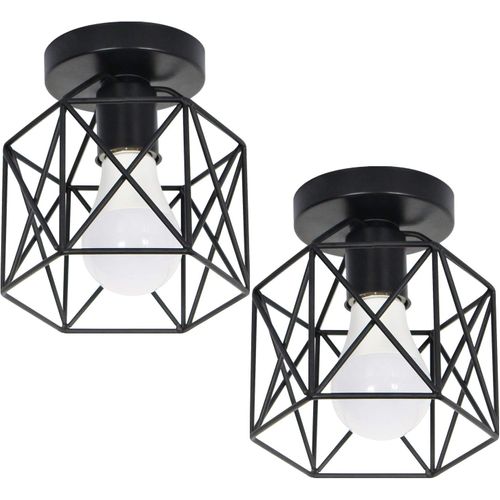 2x Plafonnier Vintage Industrielle Cage Lampe De Plafond Métal Noir