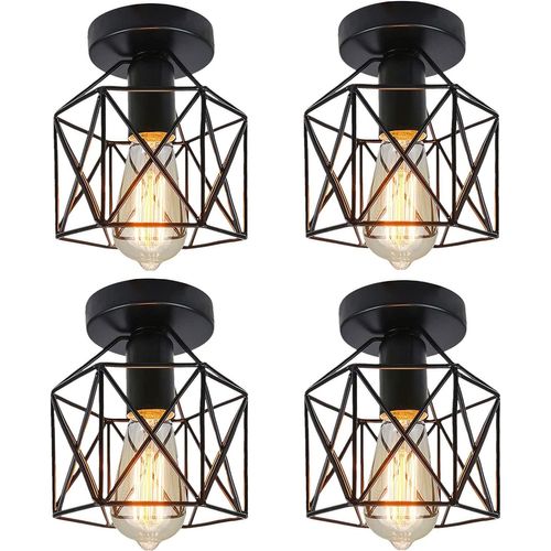4x Plafonnier Industriel Vintage Lampe De Plafond E27 Noir