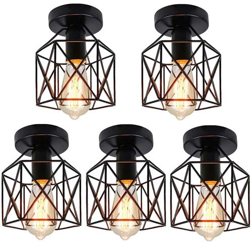 5x Plafonnier Industriel Vintage Lampe De Plafond E27 Noir