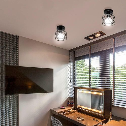 6x Plafonnier Industriel Vintage Lampe De Plafond E27 Noir