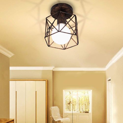 Retro Plafonnier Industrielle En Métal Suspension Cage Cube Luminaire E27 Pour Salon Chambre