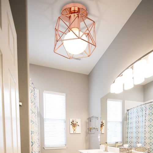 Retro Plafonnier Industrielle En Métal Suspension Cube Luminaire E27 Pour Salon Chambre Rose