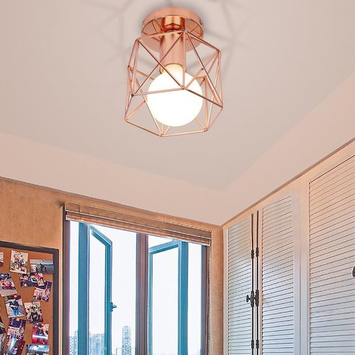 Retro Plafonnier Industrielle En Métal Suspension Cube Luminaire E27 Pour Salon Chambre Rose
