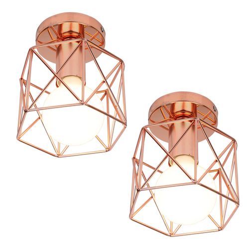 2x Plafonnier Vintage Industrielle Cage Lampe De Plafond Métal Rose