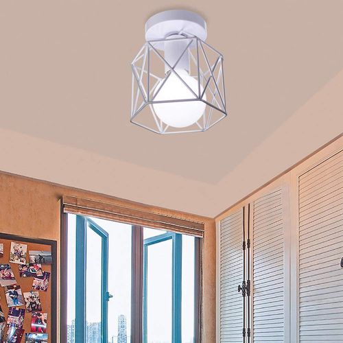 Retro Plafonnier Industrielle En Métal Cage Cube Luminaire E27 Pour Salon Chambre Blanc