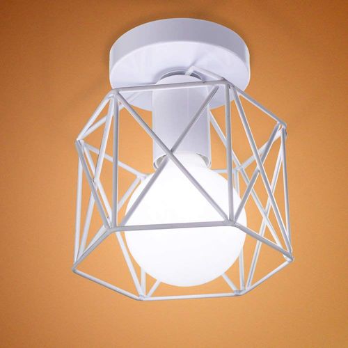 Retro Plafonnier Industrielle En Métal Cage Cube Luminaire E27 Pour Salon Chambre Blanc