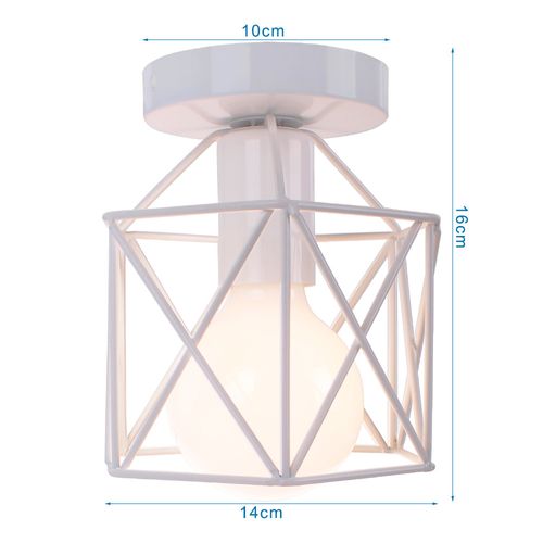 2x Plafonnier Vintage Industrielle Cage Lampe De Plafond Métal Blanc