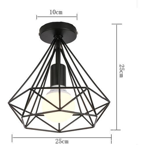 Plafonnier Industrielle Retro 25cm Forme Diamant Plafonnier Pour Salon Bar Chambre Noir