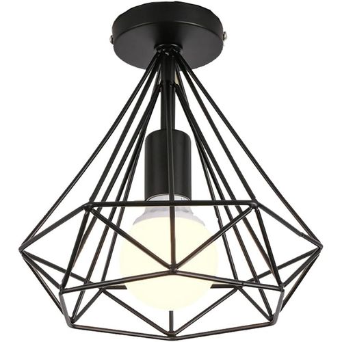 Plafonnier Industrielle Retro 25cm Forme Diamant Plafonnier Pour Salon Bar Chambre Noir