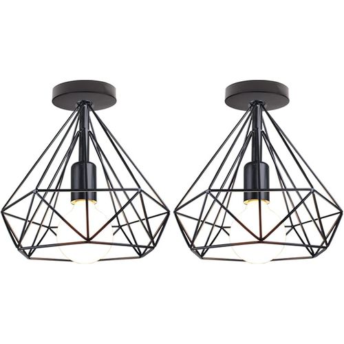 2x Plafonnier Industrielle 25cm Forme Diamant Éclairage De Plafond Pour Salon Bar Chambre Noir