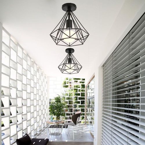 2x Plafonnier Industrielle 25cm Forme Diamant Éclairage De Plafond Pour Salon Bar Chambre Noir