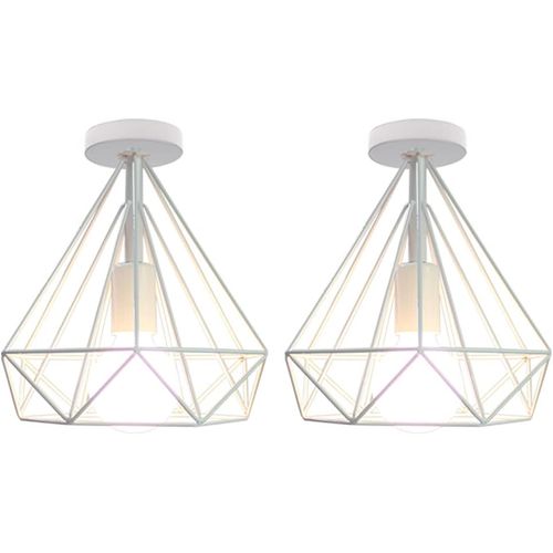 2x Plafonnier Industrielle 25cm Forme Diamant Éclairage De Plafond Pour Salon Bar Chambre Blanc