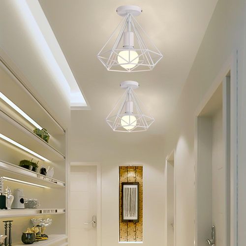 2x Plafonnier Industrielle 25cm Forme Diamant Éclairage De Plafond Pour Salon Bar Chambre Blanc