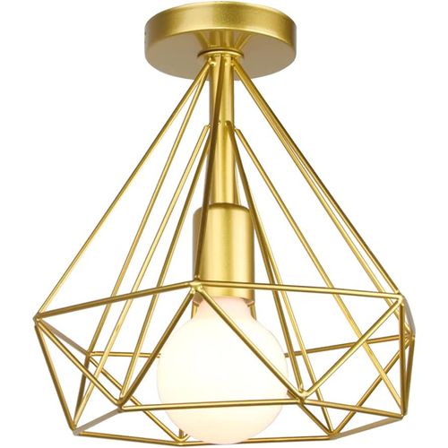 Plafonnier Industrielle Retro 25cm Forme Diamant Plafonnier Pour Salon Bar Chambre Or