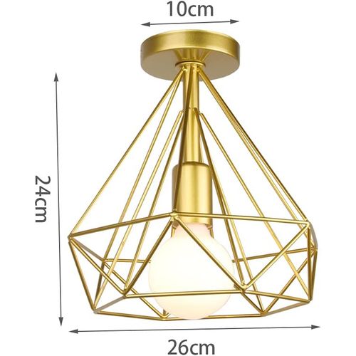 2x Plafonnier Industrielle 25cm Forme Diamant Éclairage De Plafond Pour Salon Bar Chambre Or