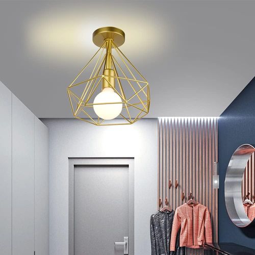 2x Plafonnier Industrielle 25cm Forme Diamant Éclairage De Plafond Pour Salon Bar Chambre Or