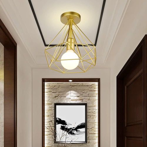 2x Plafonnier Industrielle 25cm Forme Diamant Éclairage De Plafond Pour Salon Bar Chambre Or