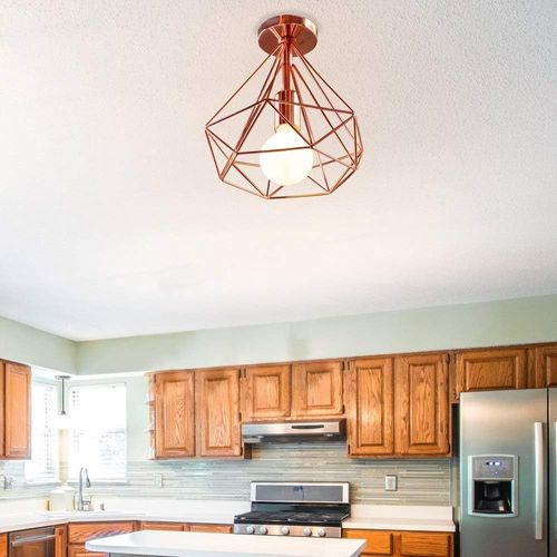 Plafonnier Industrielle Retro 25cm Forme Diamant Plafonnier Pour Salon Bar Chambre Rose