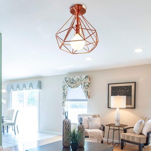 Plafonnier Industrielle Retro 25cm Forme Diamant Plafonnier Pour Salon Bar Chambre Rose