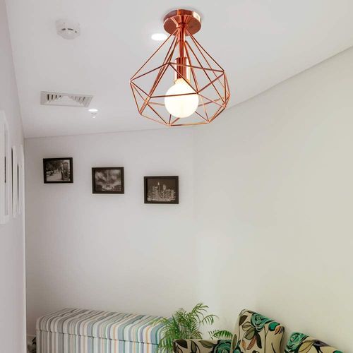 Plafonnier Industrielle Retro 25cm Forme Diamant Plafonnier Pour Salon Bar Chambre Rose