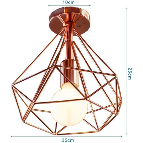 2x Plafonnier Industrielle 25cm Forme Diamant Éclairage De Plafond Pour Salon Bar Chambre Rose