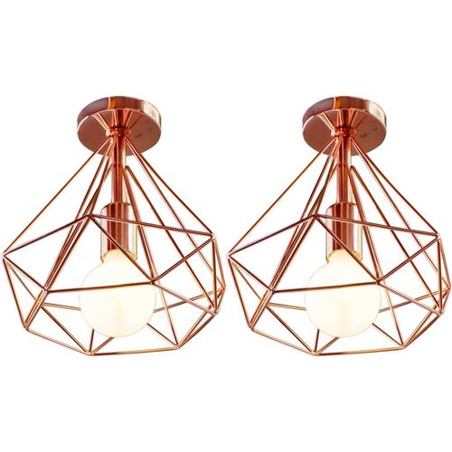2x Plafonnier Industrielle 25cm Forme Diamant Éclairage De Plafond Pour Salon Bar Chambre Rose
