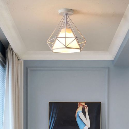 2x Plafonnier Industrielle Cage Diamant E27 Lampe De Plafond Pour Salon Salle Chambre Blanc