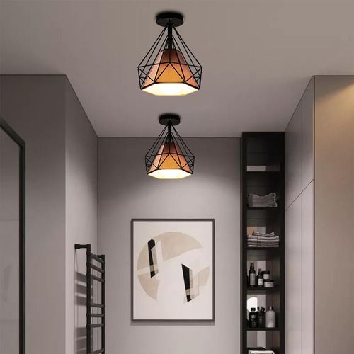 Plafonnier Industrielle Cage E27 Lampe De Plafond Pour Salon Salle Chambre Brun