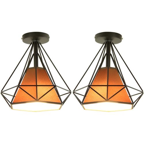 2x Plafonnier Industrielle Cage Diamant E27 Lampe De Plafond Pour Salon Salle Chambre Brun
