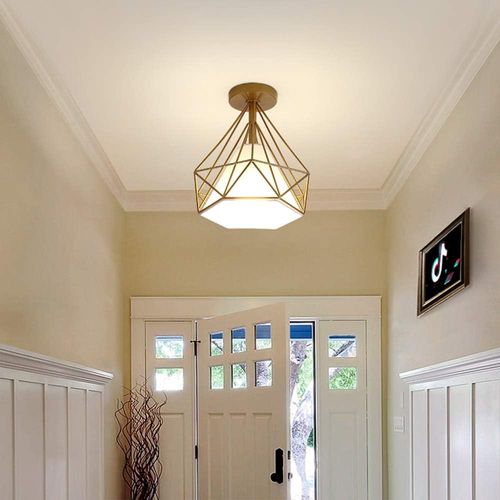 Plafonnier Industrielle Cage E27 Lampe De Plafond Pour Salon Salle Chambre Or