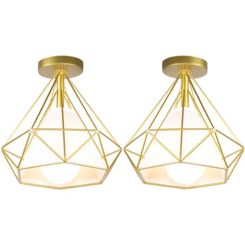 2x Plafonnier Industrielle Cage Diamant E27 Lampe De Plafond Pour Salon Salle Chambre Or