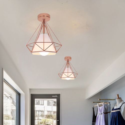 Plafonnier Industrielle Cage E27 Lampe De Plafond Pour Salon Salle Chambre Rose