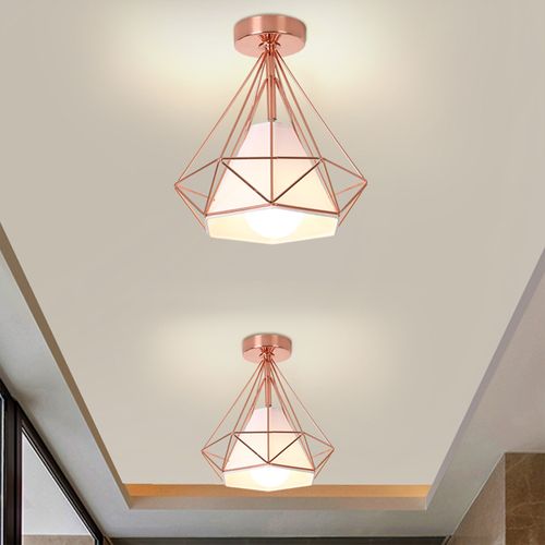 2x Plafonnier Industrielle Cage Diamant E27 Lampe De Plafond Pour Salon Salle Chambre Rose