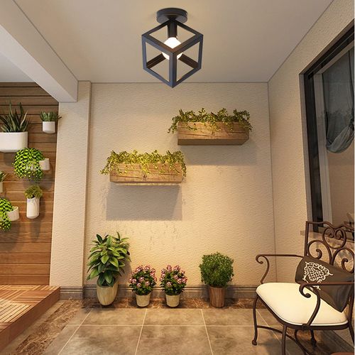 Plafonnier Industrielle Lampe De Plafond Cube Noir Suspension Luminaire E27