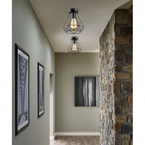3pcs Plafonnier Industrielle Vintage Cage 20cm E27 Lampe De Plafond Pour Salon Chambre Noir