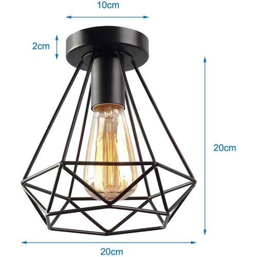 3pcs Plafonnier Industrielle Vintage Cage 20cm E27 Lampe De Plafond Pour Salon Chambre Noir