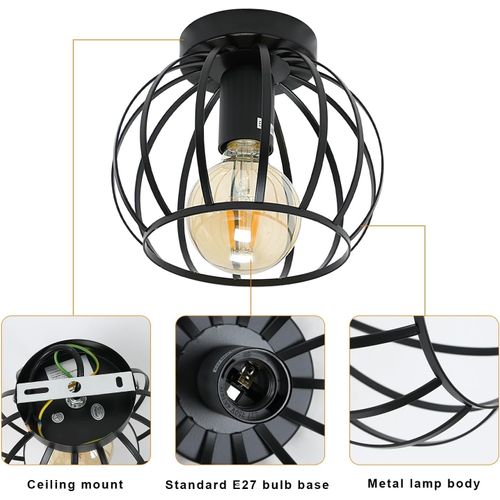 Plafonnier Industrielle Retro Métal Suspension E27 Lampe De Plafond Pour Salon Chambre Noir