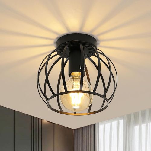 2x Plafonnier Moderne Cage 20cm Lampe De Plafond Métal Pour Salon Chambre Salle Noir