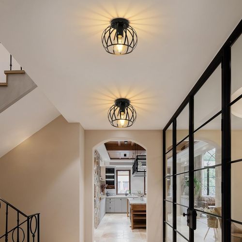 2x Plafonnier Moderne Cage 20cm Lampe De Plafond Métal Pour Salon Chambre Salle Noir