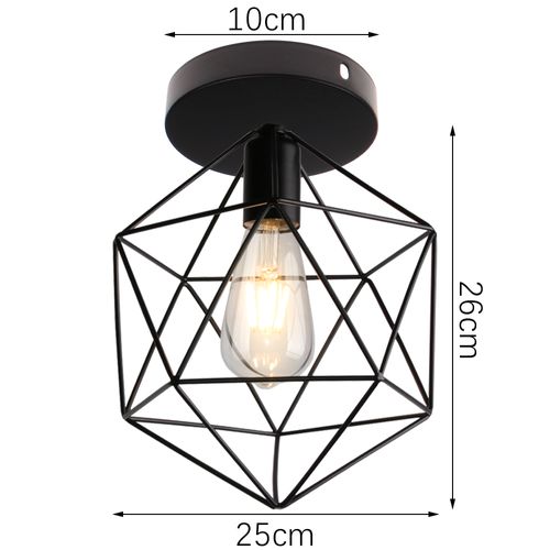 2x Plafonnier Industriel Cage Lampe De Plafond Abat-jour Métal Pour Couloir Chambre Salon Noir
