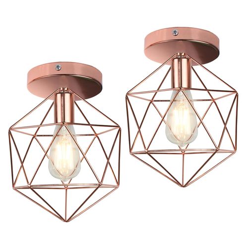 2x Plafonnier Industriel Cage Lampe De Plafond Abat-jour Métal Pour Couloir Chambre Salon Rose