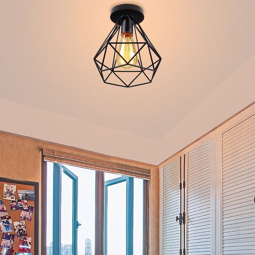 Plafonnier Industrielle Cage Vintage Lampe De Plafond E27 Pour Cuisine Noir