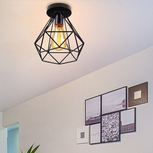 Lot De 2 Plafonnier Industrielle Cage Vintage Lampe De Plafond E27 Pour Cuisine Noir