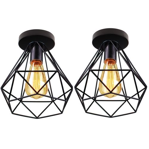 Lot De 2 Plafonnier Industrielle Cage Vintage Lampe De Plafond E27 Pour Cuisine Noir